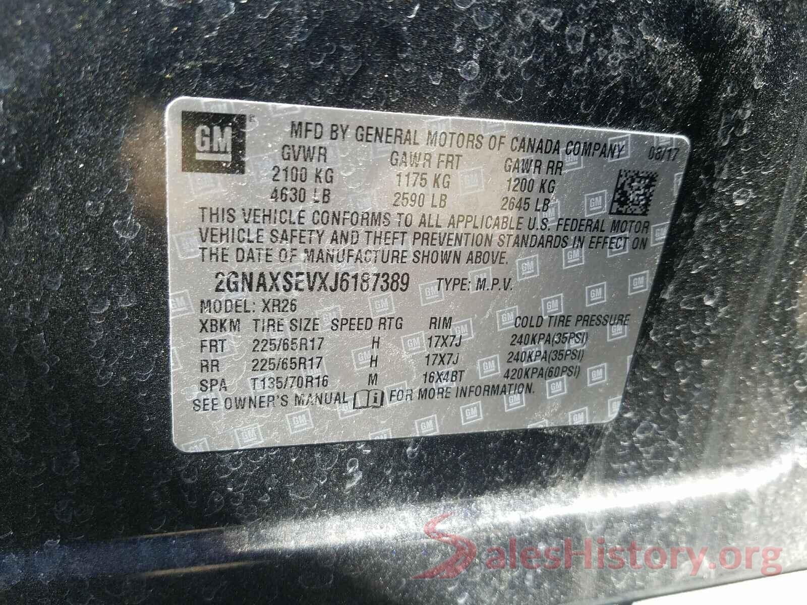 2GNAXSEVXJ6187389 2018 CHEVROLET EQUINOX