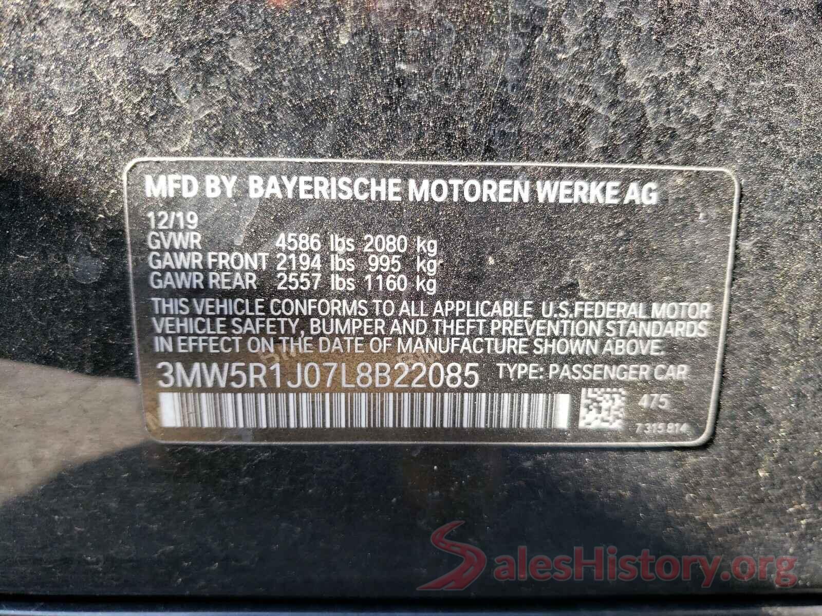 3MW5R1J07L8B22085 2020 BMW 3 SERIES