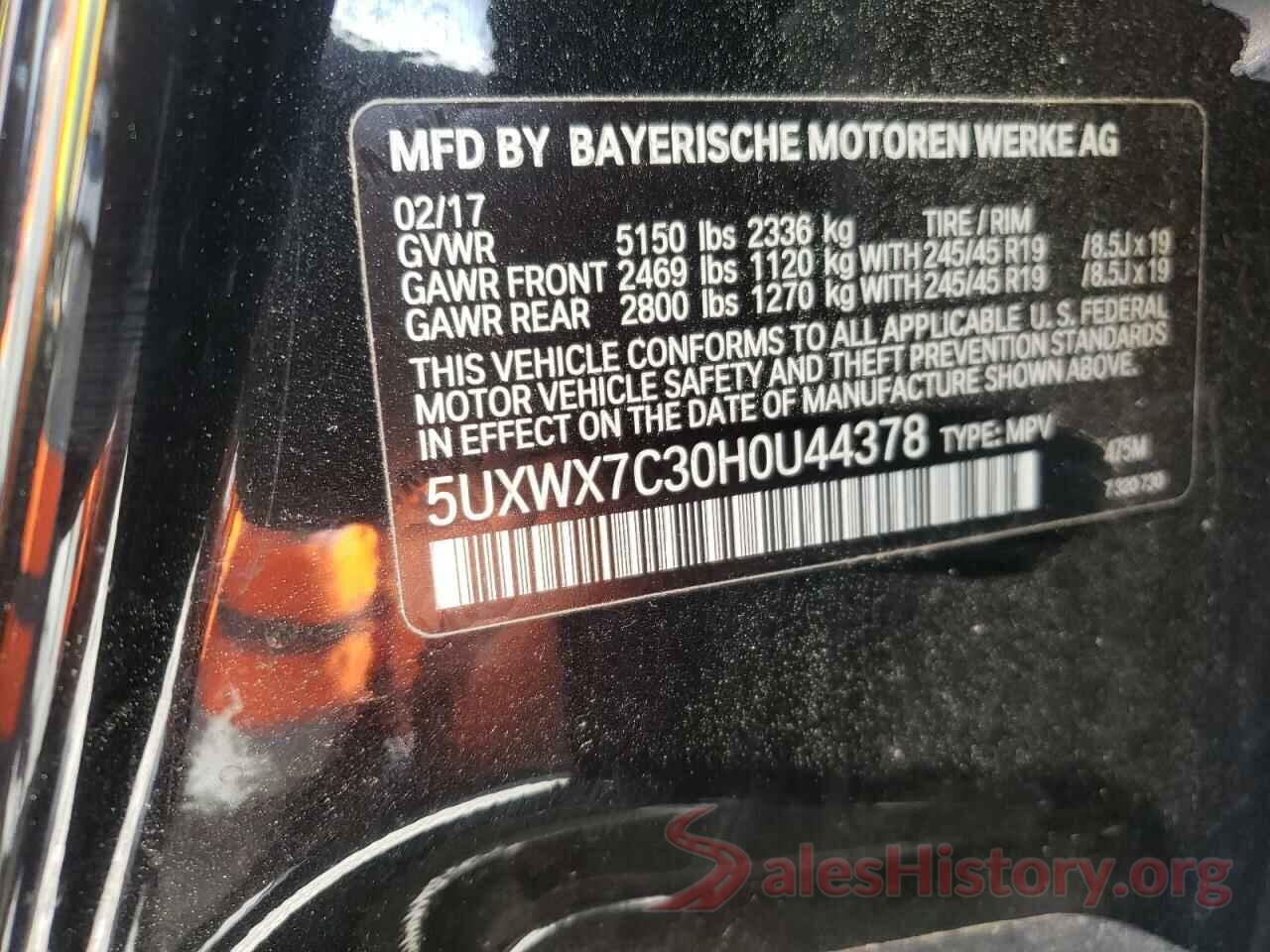 5UXWX7C30H0U44378 2017 BMW X3