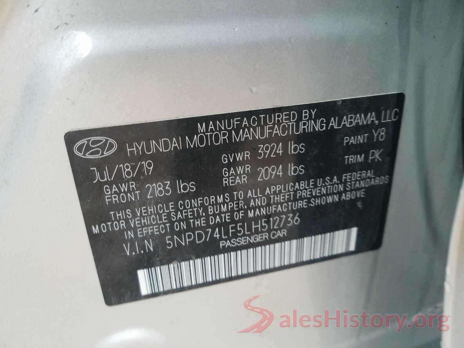 5NPD74LF5LH512736 2020 HYUNDAI ELANTRA