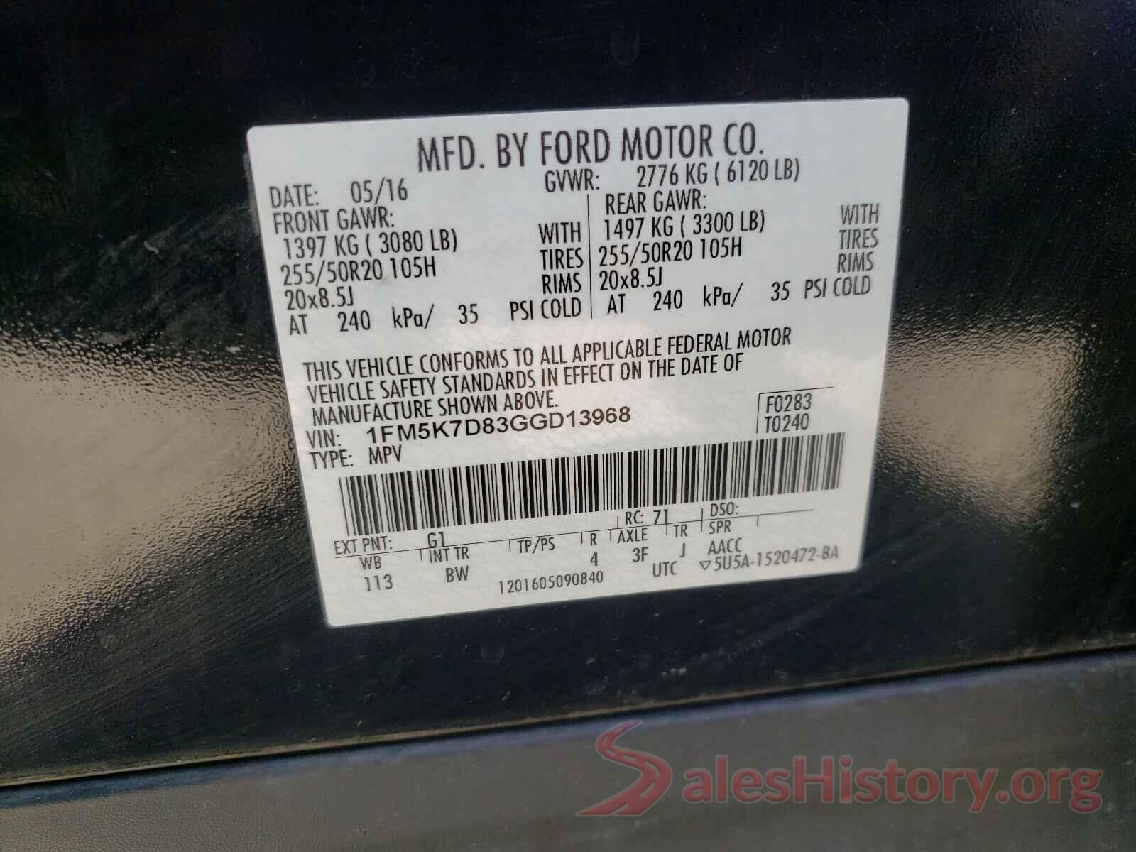 1FM5K7D83GGD13968 2016 FORD EXPLORER