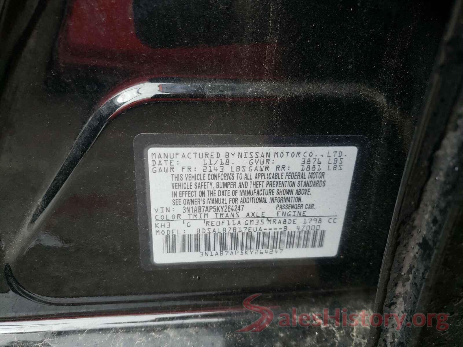 3N1AB7AP5KY264247 2019 NISSAN SENTRA