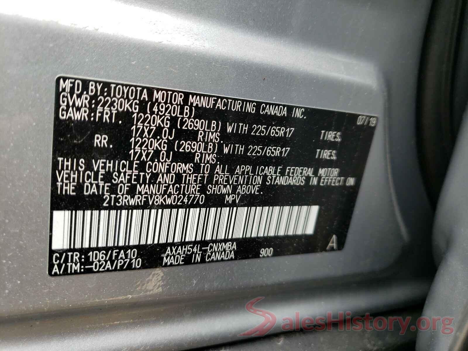 2T3RWRFV8KW024770 2019 TOYOTA RAV4