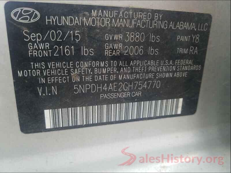 5NPDH4AE2GH754770 2016 HYUNDAI ELANTRA