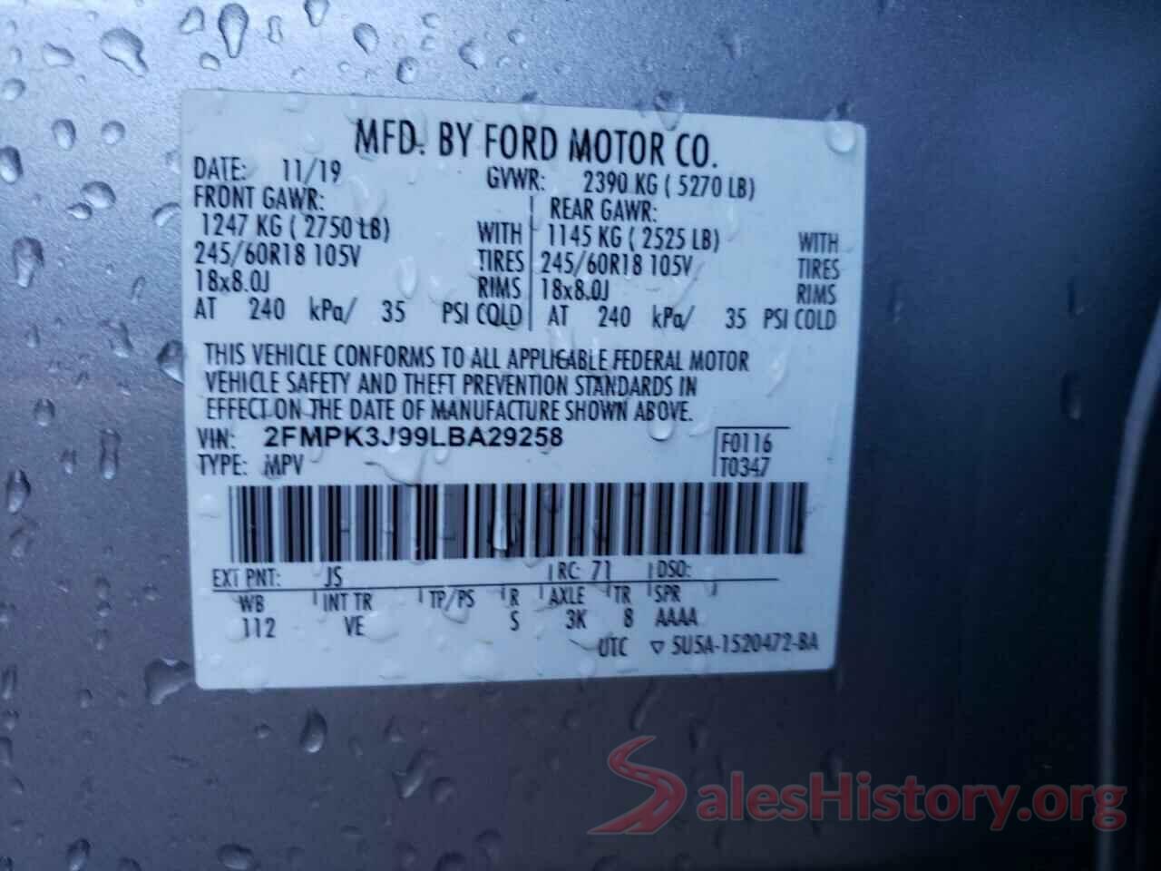 2FMPK3J99LBA29258 2020 FORD EDGE