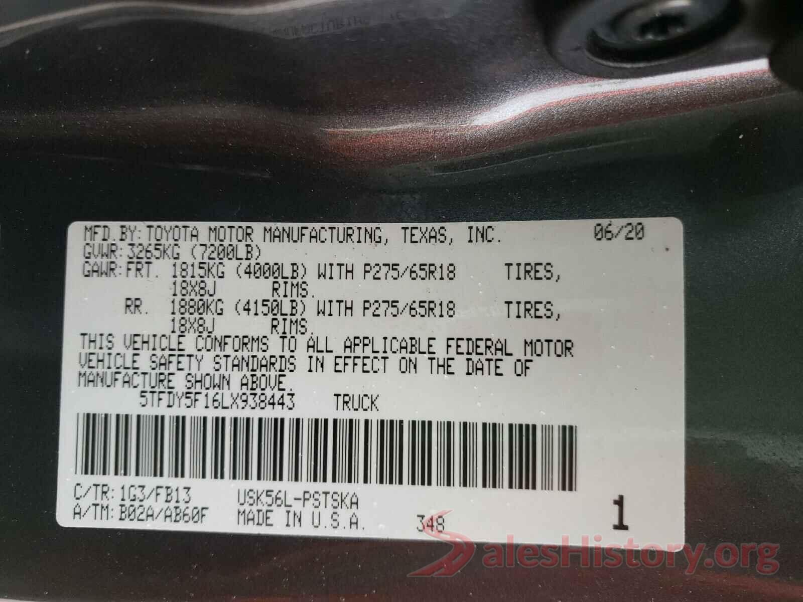 5TFDY5F16LX938443 2020 TOYOTA TUNDRA