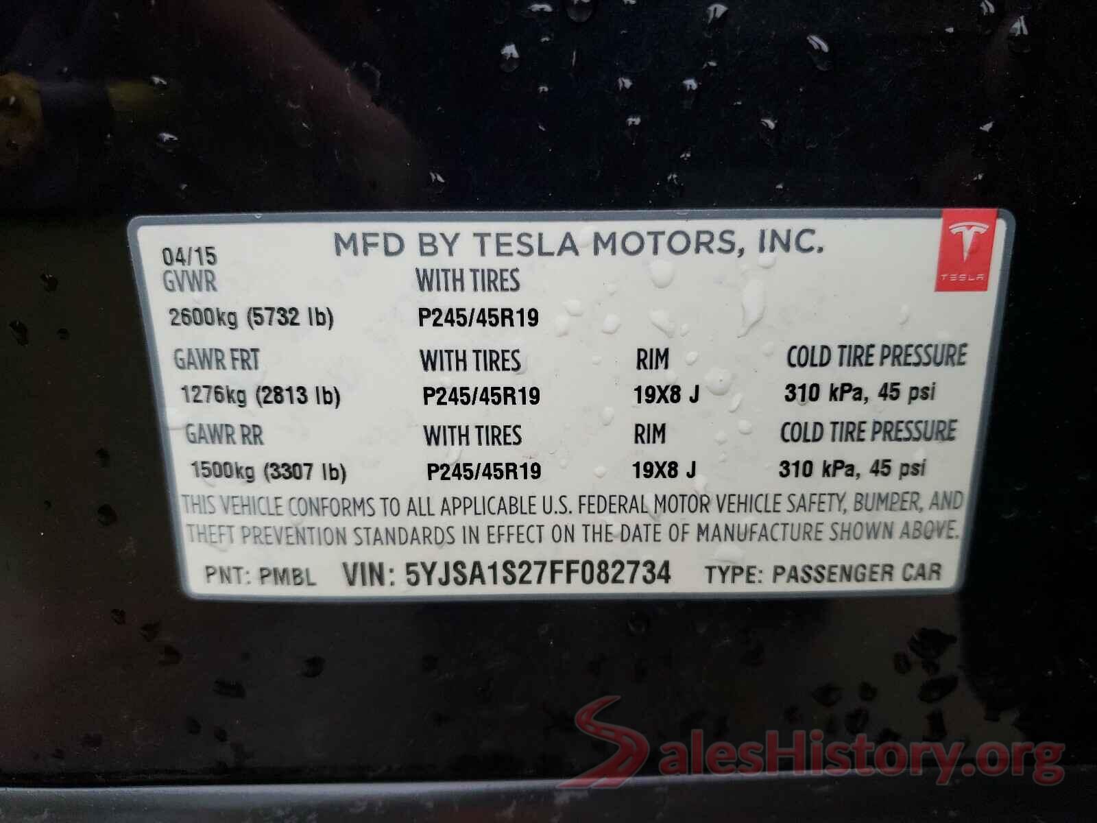 5YJSA1S27FF082734 2015 TESLA MODEL S