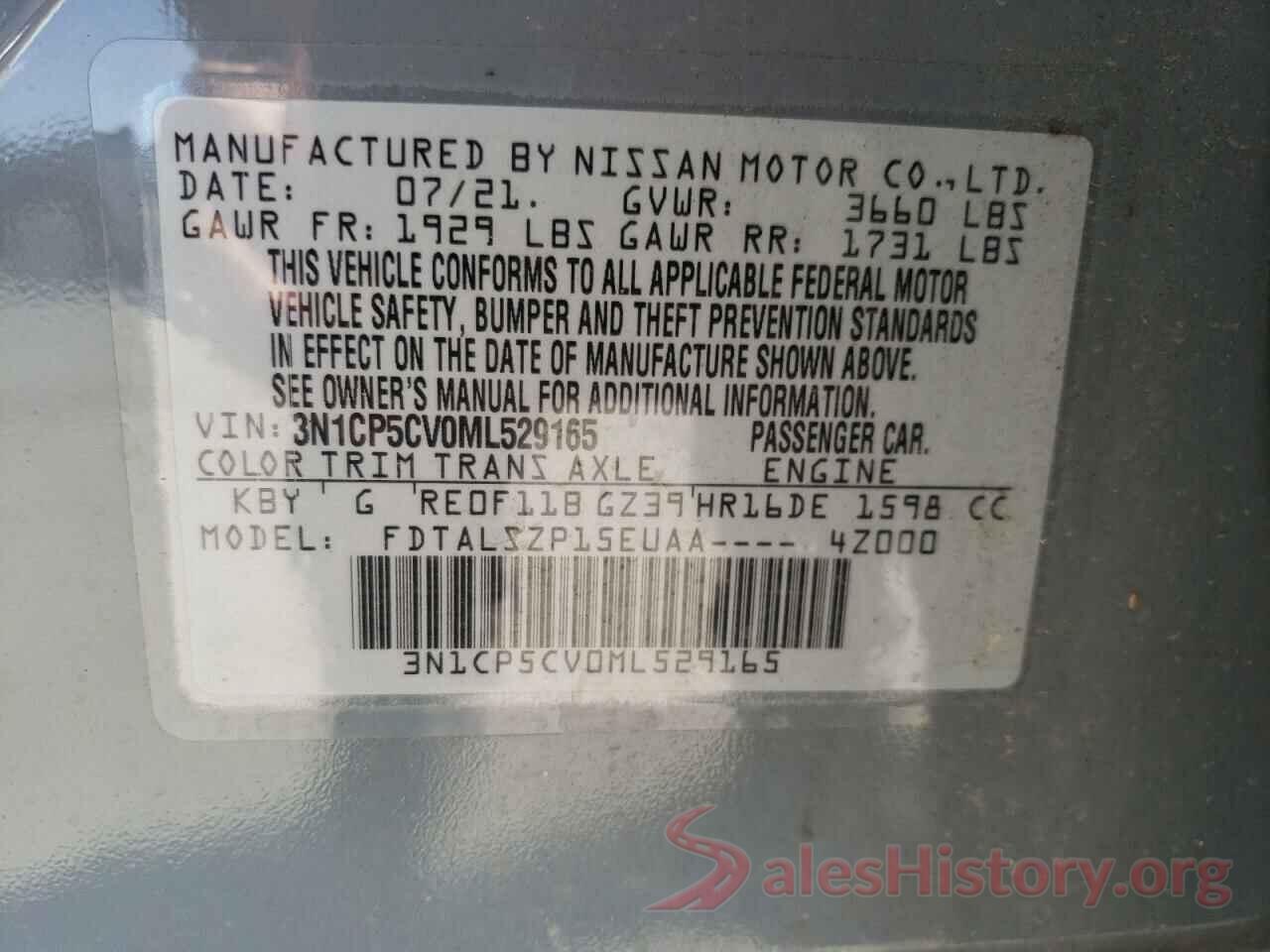 3N1CP5CV0ML529165 2021 NISSAN KICKS