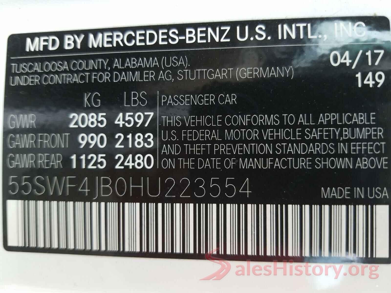 55SWF4JB0HU223554 2017 MERCEDES-BENZ C CLASS