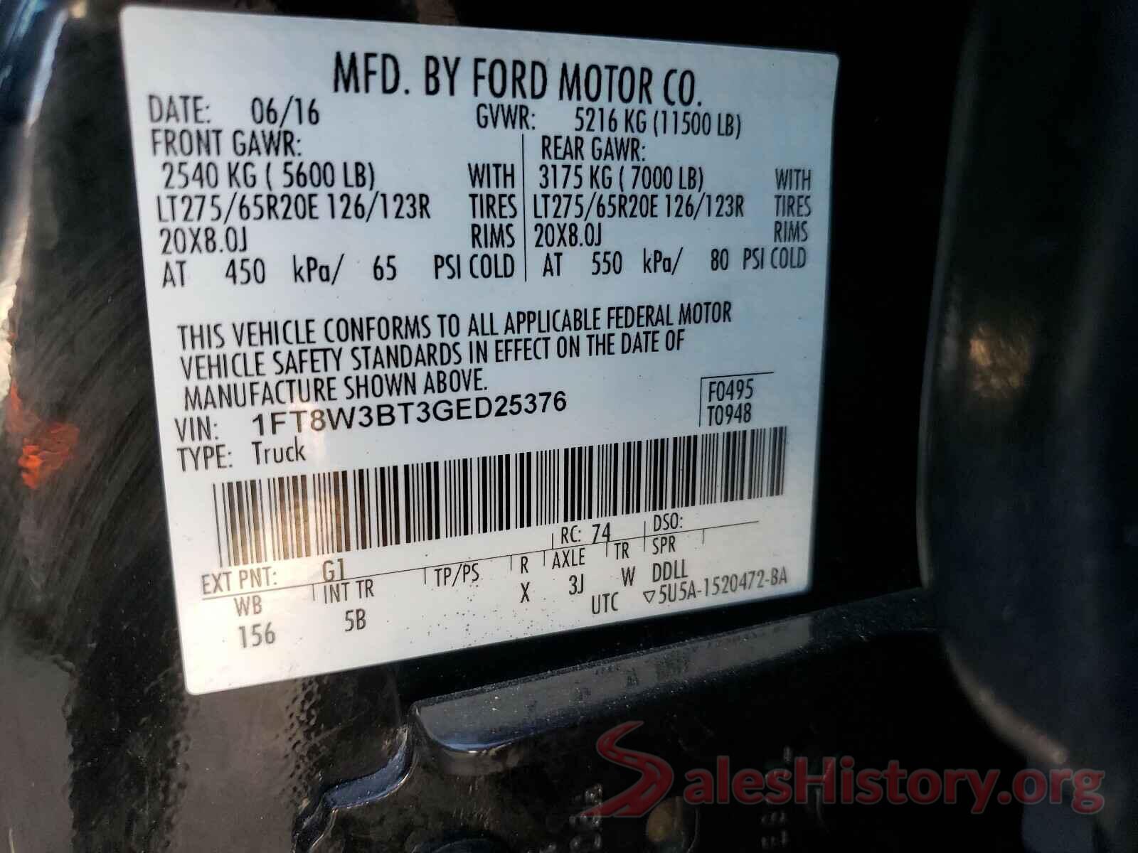 1FT8W3BT3GED25376 2016 FORD F350