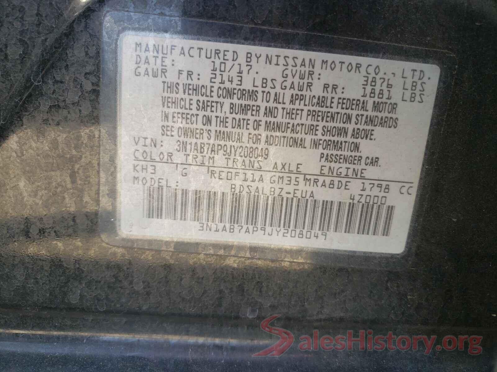 3N1AB7AP9JY208049 2018 NISSAN SENTRA