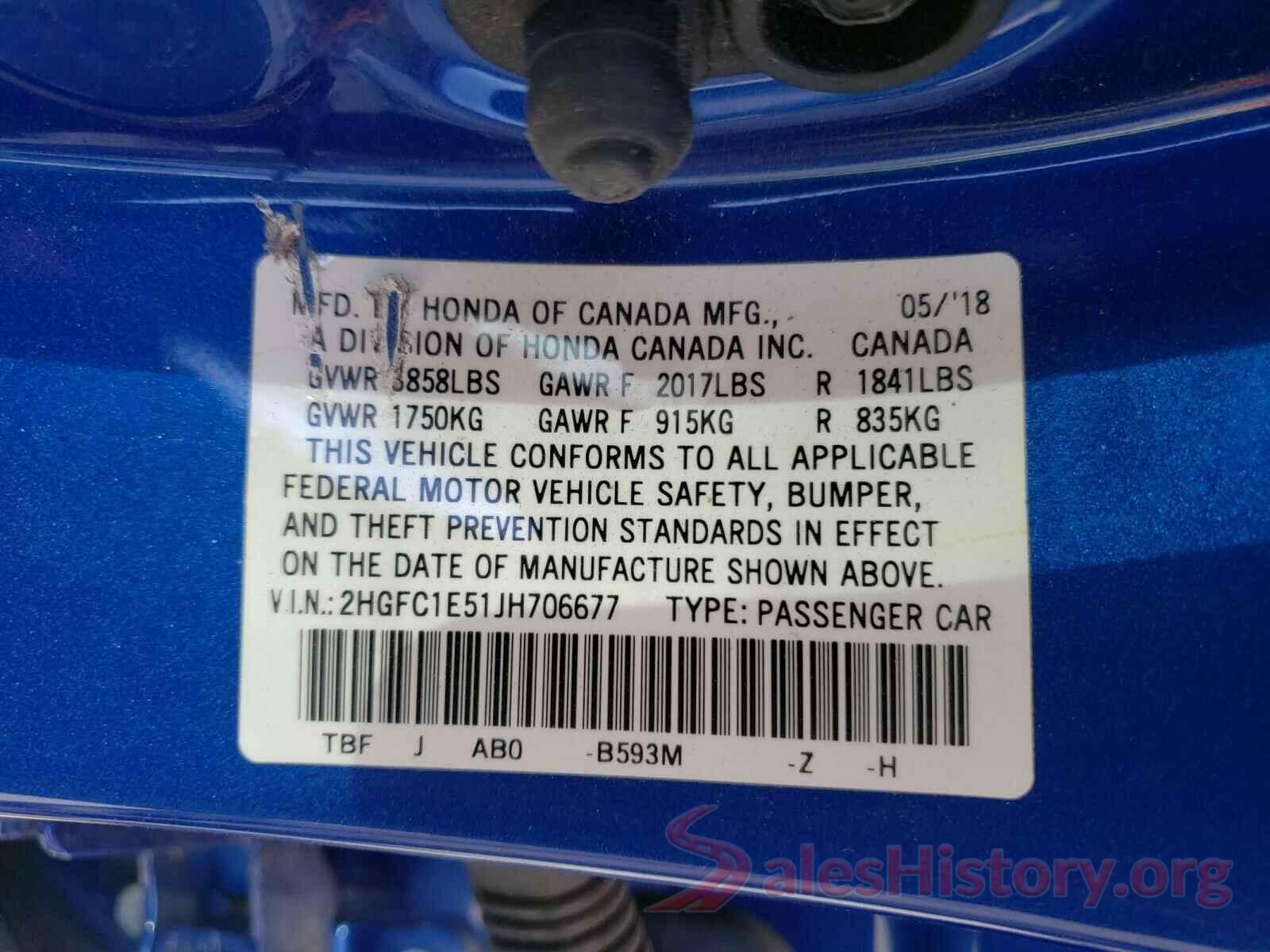 2HGFC1E51JH706677 2018 HONDA CIVIC