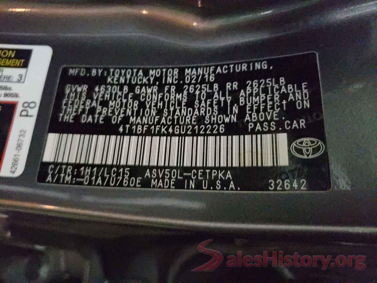 4T1BF1FK4GU212226 2016 TOYOTA CAMRY