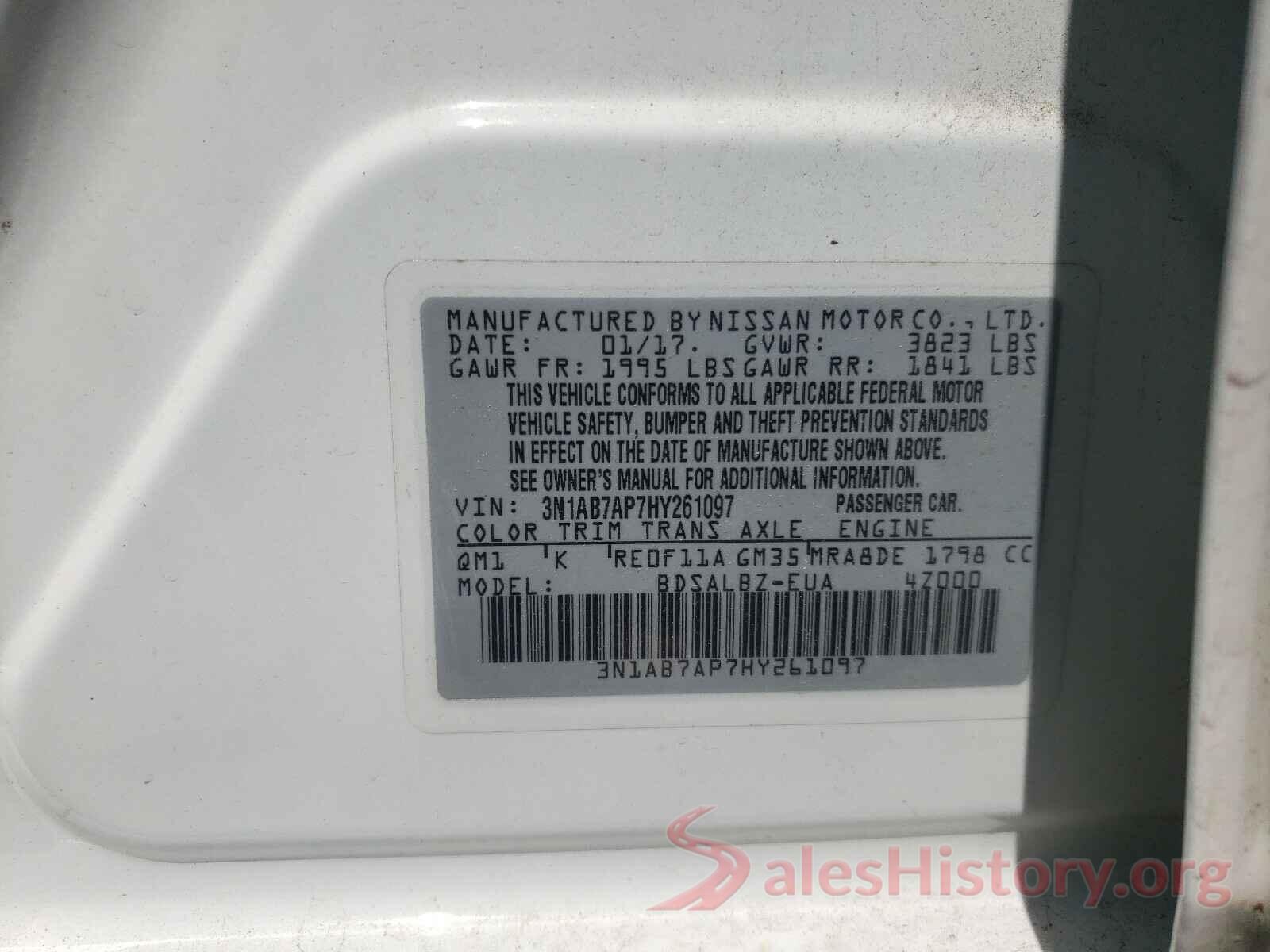 3N1AB7AP7HY261097 2017 NISSAN SENTRA