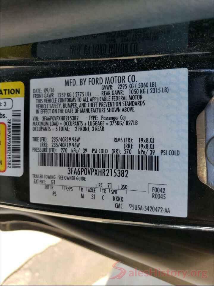 3FA6P0VPXHR215382 2017 FORD FUSION