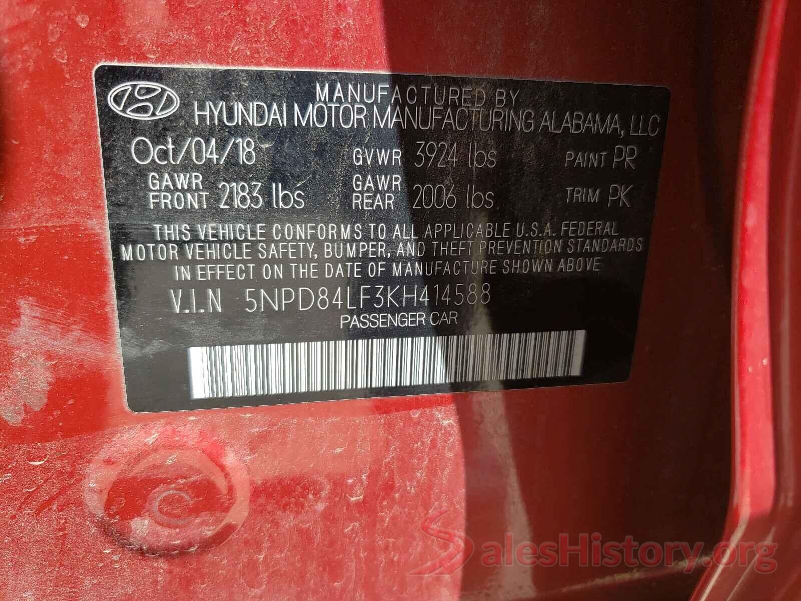 5NPD84LF3KH414588 2019 HYUNDAI ELANTRA