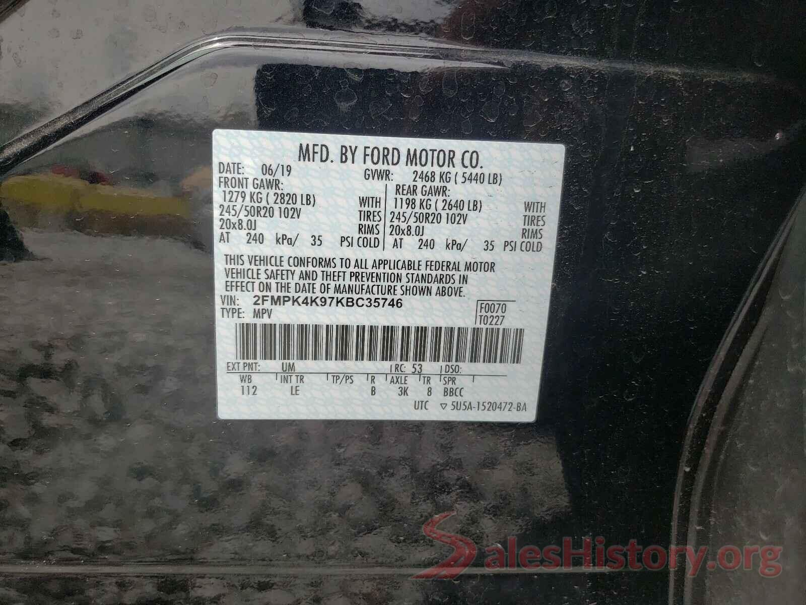 2FMPK4K97KBC35746 2019 FORD EDGE