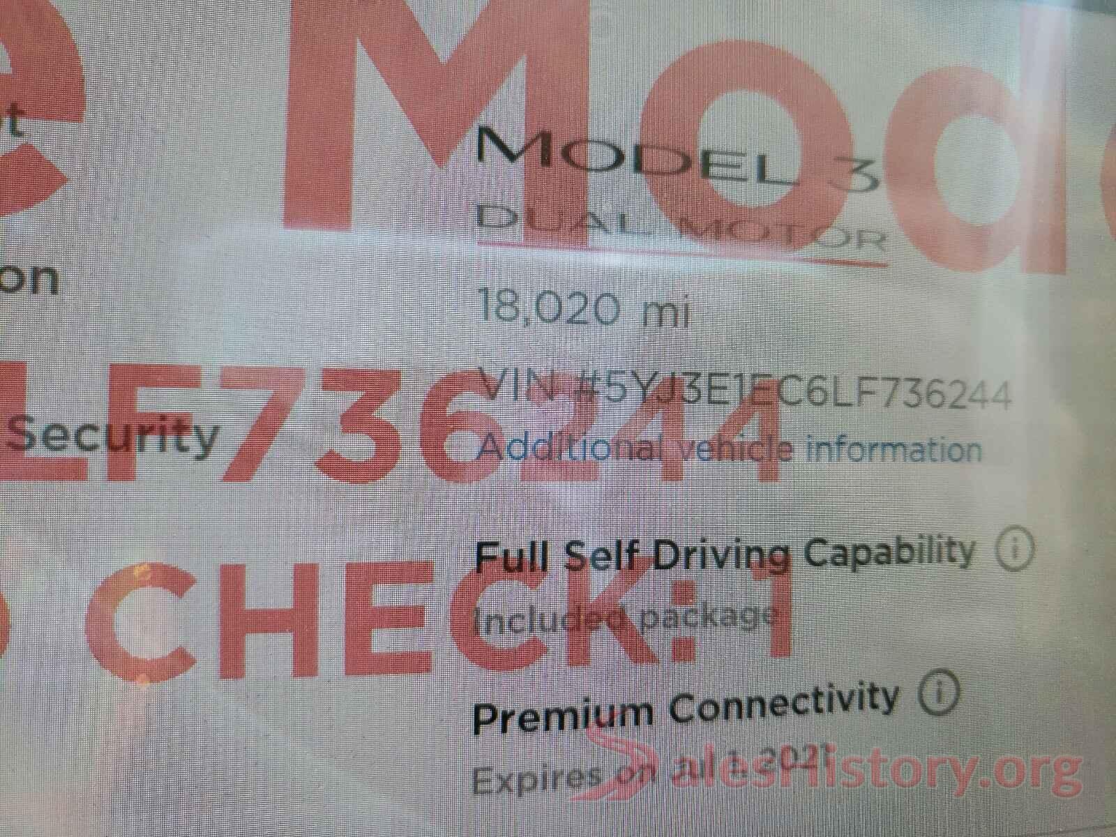 5YJ3E1EC6LF736244 2020 TESLA MODEL 3