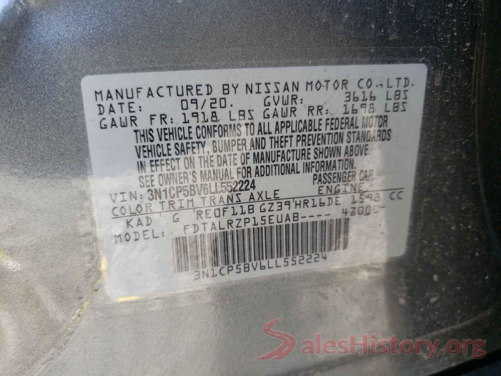 3N1CP5BV6LL552224 2020 NISSAN KICKS