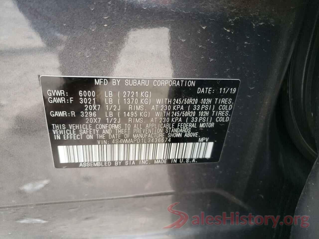 4S4WMAPD1L3436674 2020 SUBARU ASCENT