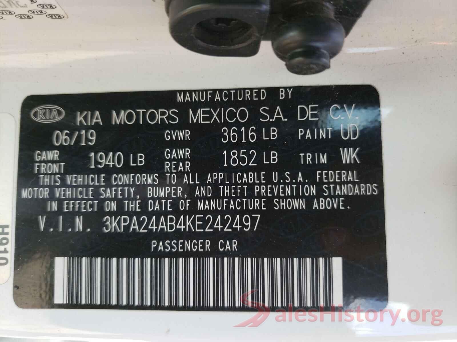 3KPA24AB4KE242497 2019 KIA RIO