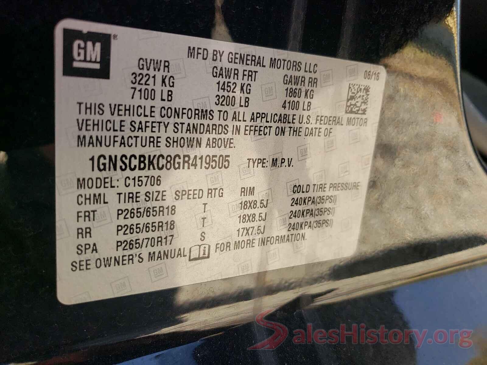 1GNSCBKC8GR419505 2016 CHEVROLET TAHOE