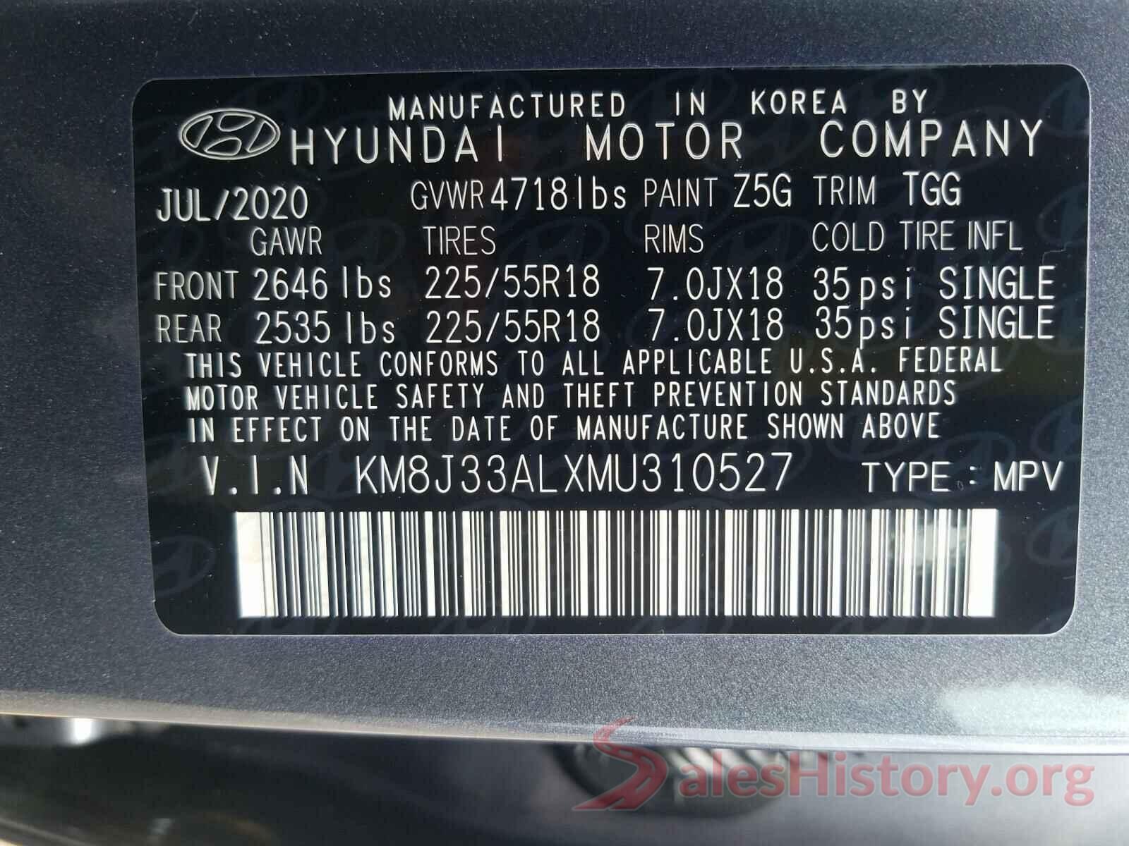 KM8J33ALXMU310527 2021 HYUNDAI TUCSON