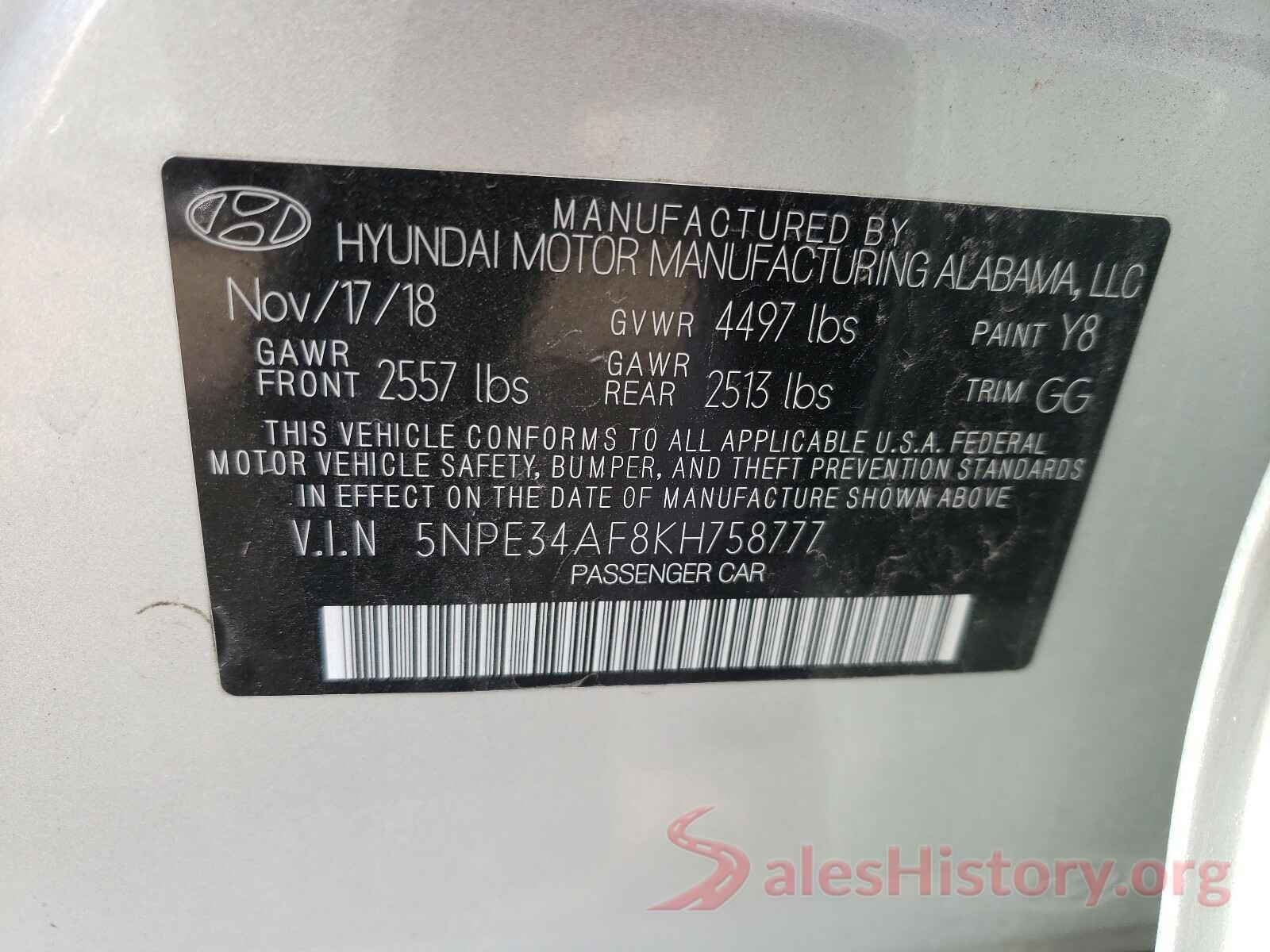 5NPE34AF8KH758777 2019 HYUNDAI SONATA