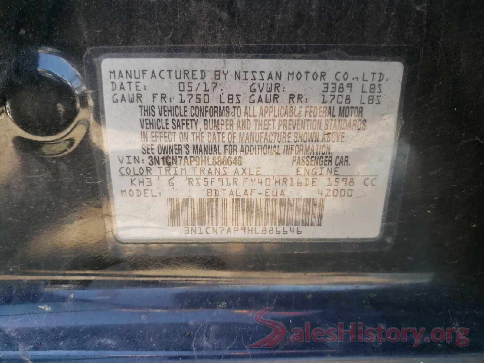 3N1CN7AP9HL886646 2017 NISSAN VERSA