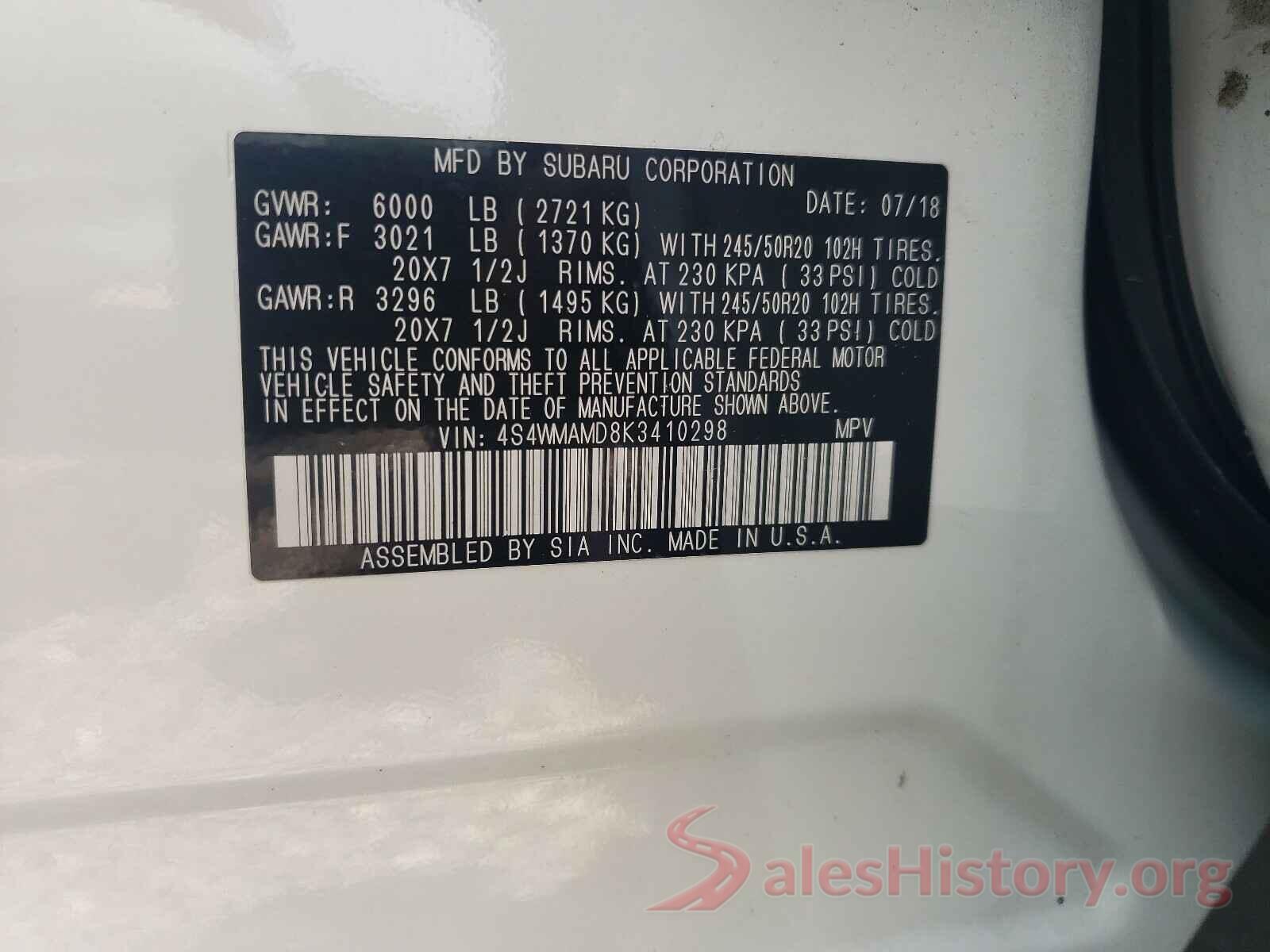 4S4WMAMD8K3410298 2019 SUBARU ASCENT