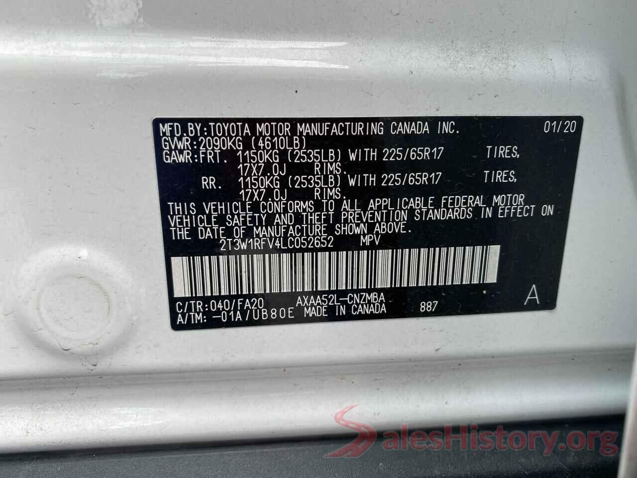 2T3W1RFV4LC052652 2020 TOYOTA RAV4