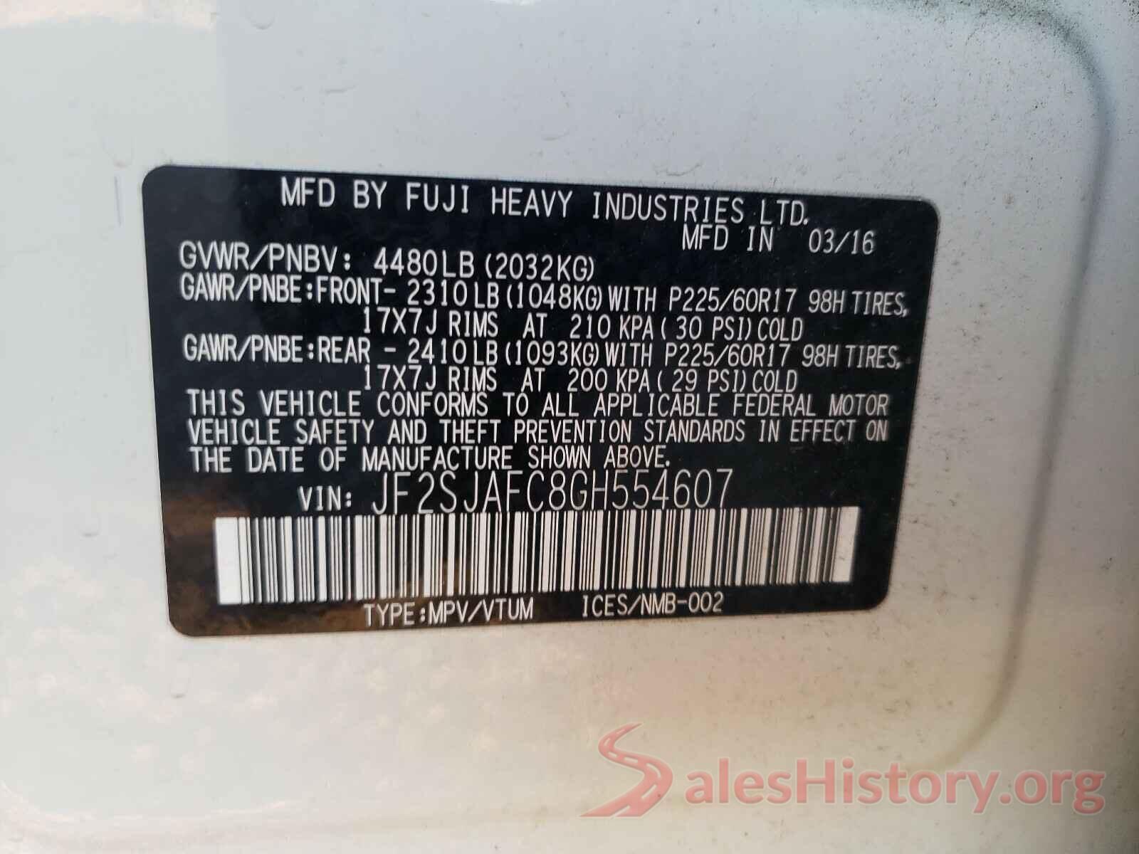 JF2SJAFC8GH554607 2016 SUBARU FORESTER