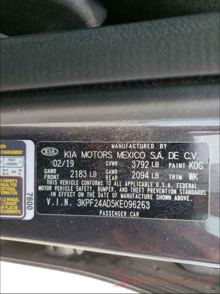 3KPF24AD5KE096263 2019 KIA FORTE