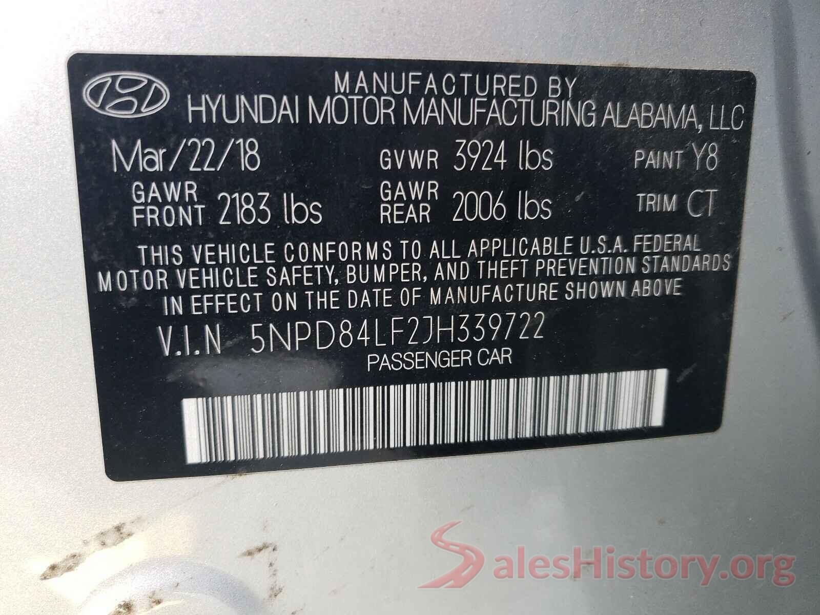 5NPD84LF2JH339722 2018 HYUNDAI ELANTRA