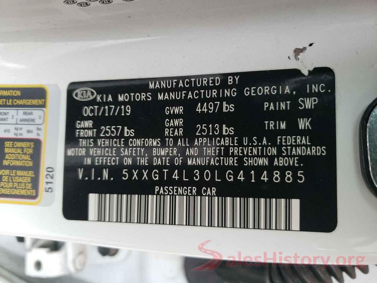 5XXGT4L30LG414885 2020 KIA OPTIMA