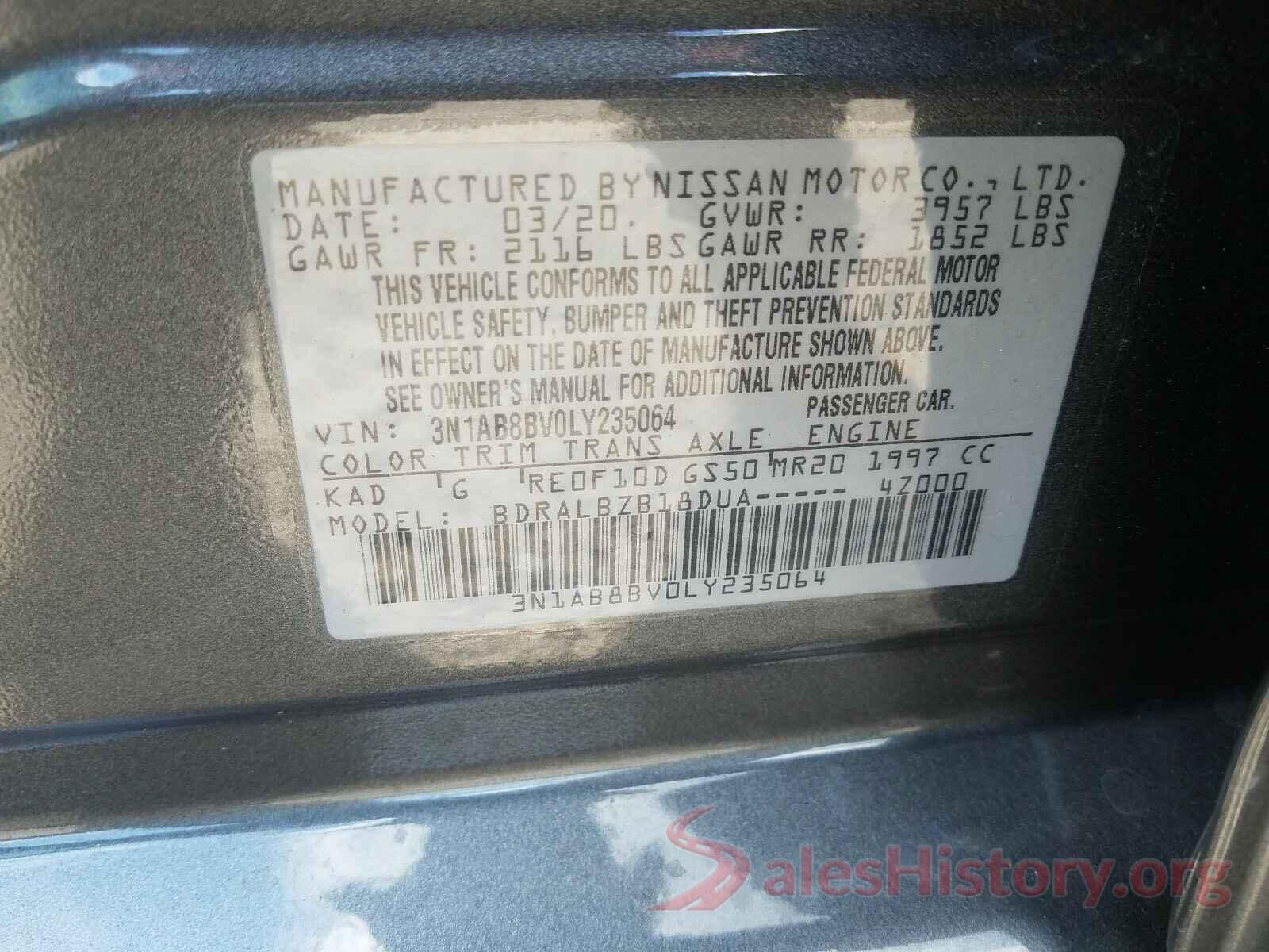 3N1AB8BV0LY235064 2020 NISSAN SENTRA