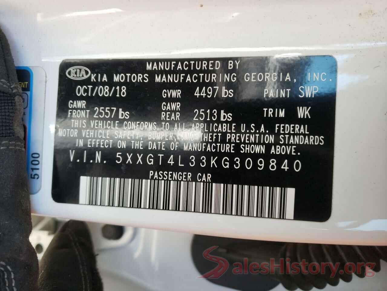 5XXGT4L33KG309840 2019 KIA OPTIMA