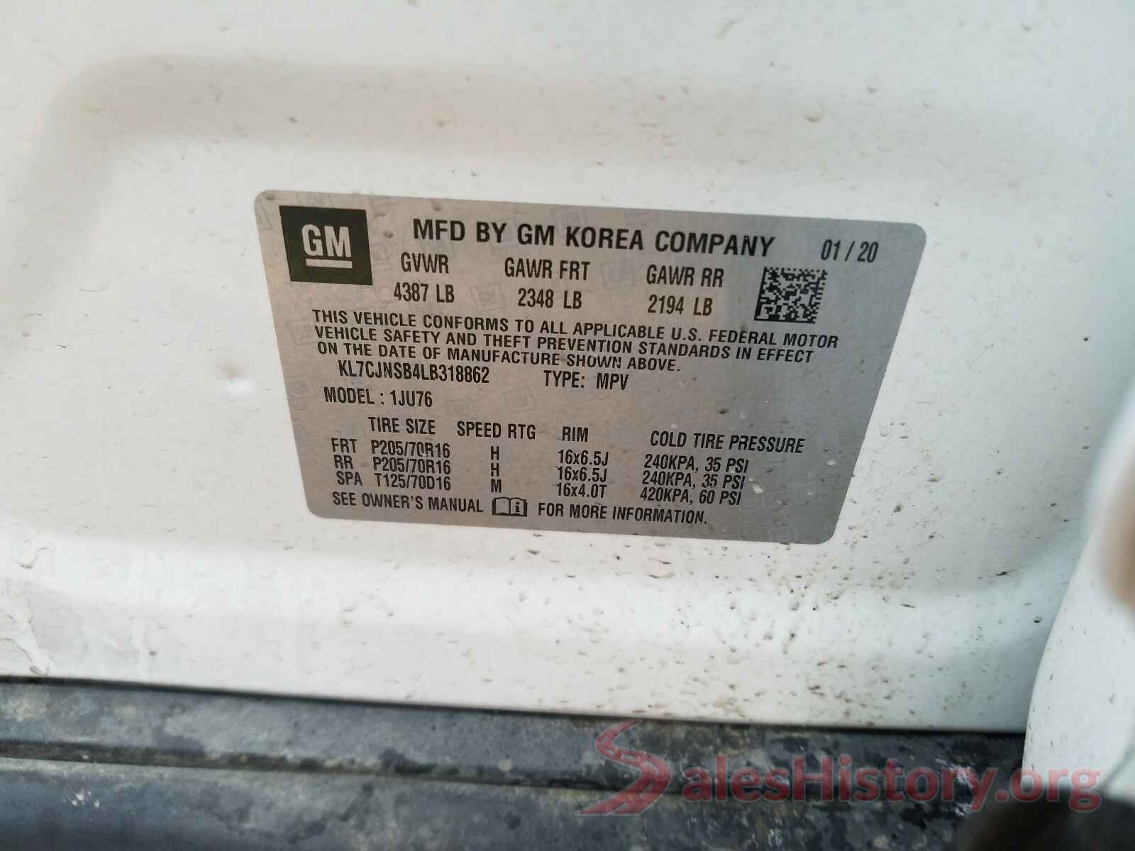 KL7CJNSB4LB318862 2020 CHEVROLET TRAX