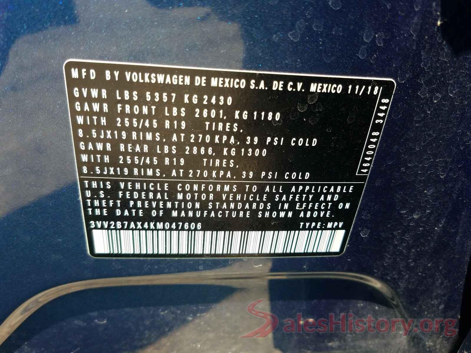 3VV2B7AX4KM047606 2019 VOLKSWAGEN TIGUAN