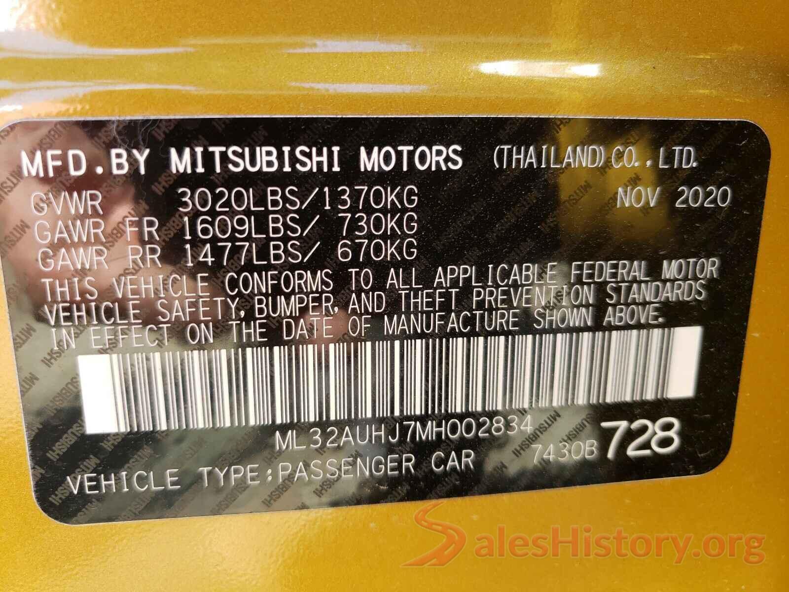 ML32AUHJ7MH002834 2021 MITSUBISHI MIRAGE