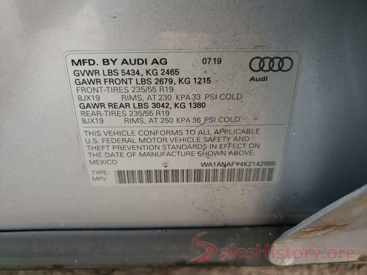 WA1ANAFY4K2142958 2019 AUDI Q5