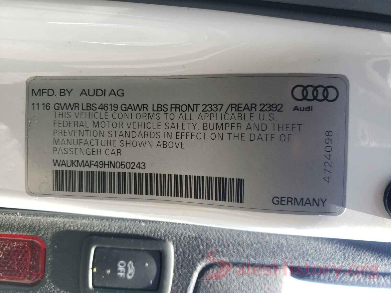 WAUKMAF49HN050243 2017 AUDI A4