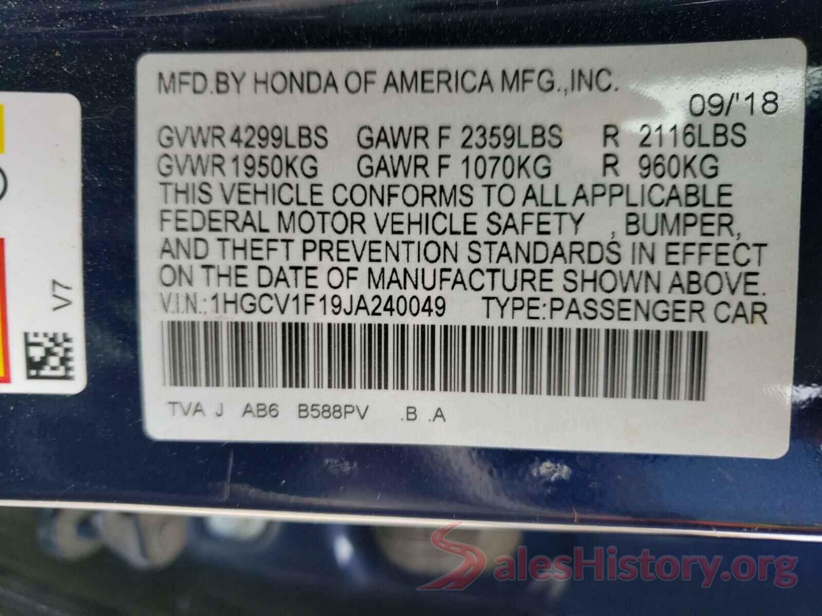 1HGCV1F19JA240049 2018 HONDA ACCORD