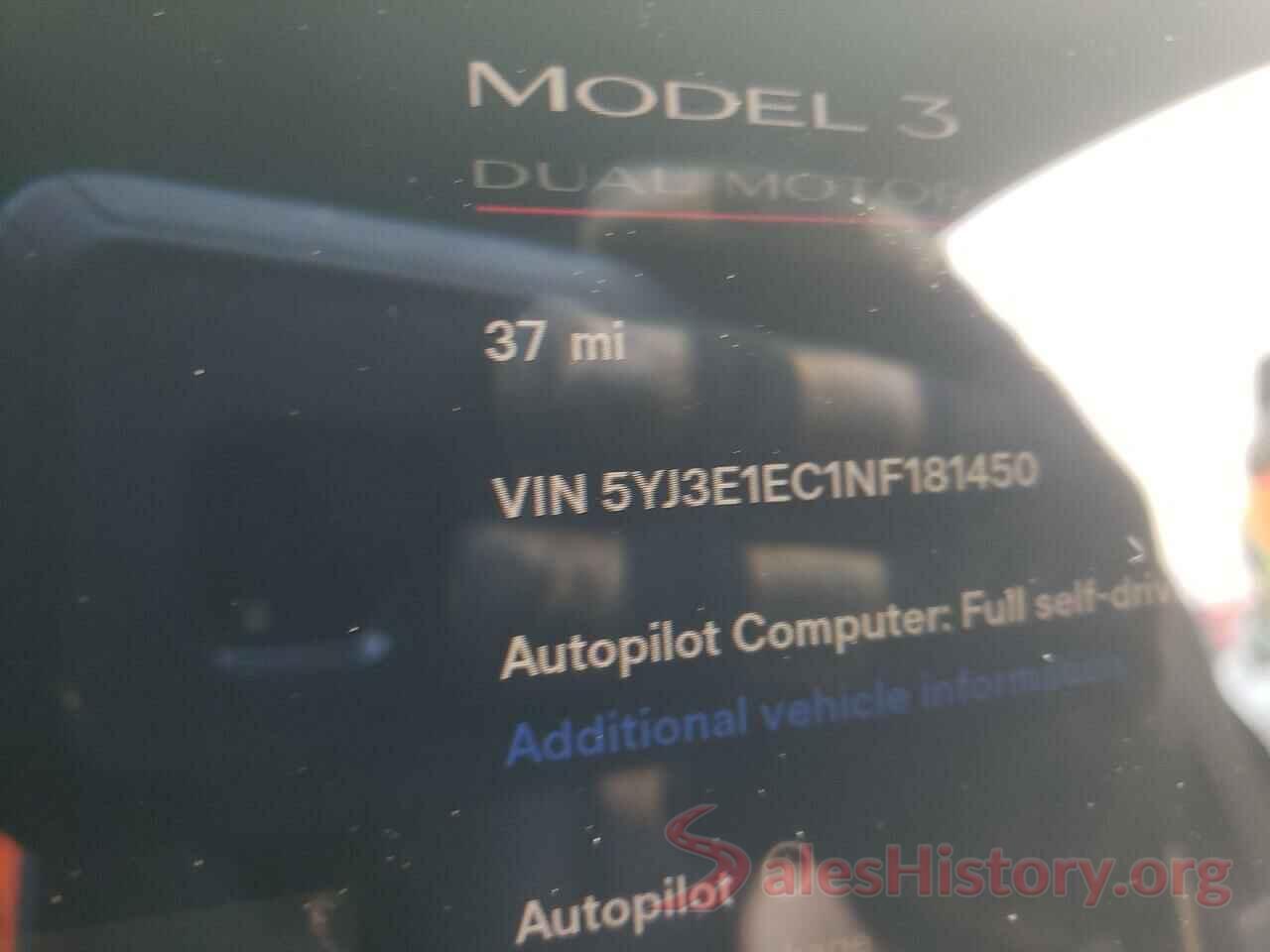 5YJ3E1EC1NF181450 2022 TESLA MODEL 3