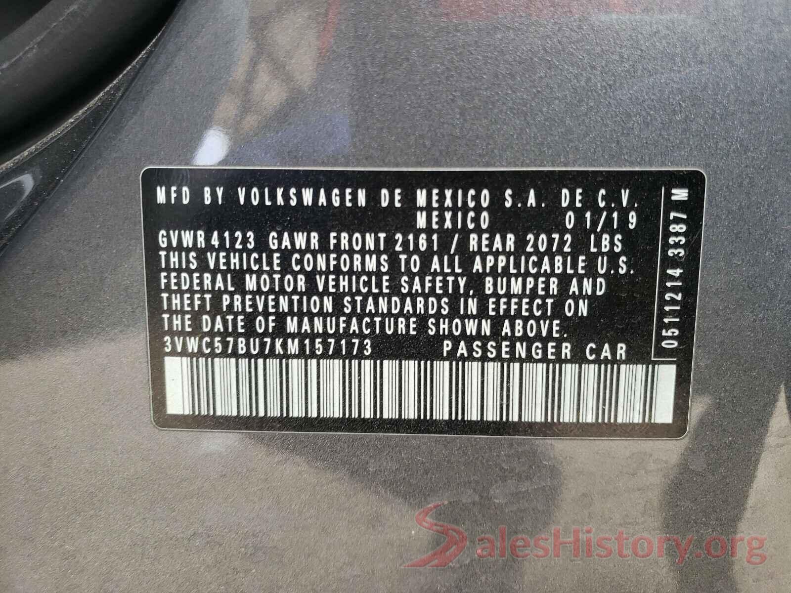 3VWC57BU7KM157173 2019 VOLKSWAGEN JETTA