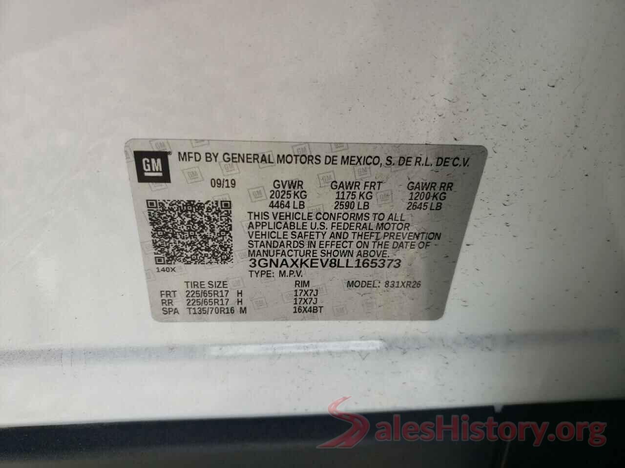 3GNAXKEV8LL165373 2020 CHEVROLET EQUINOX