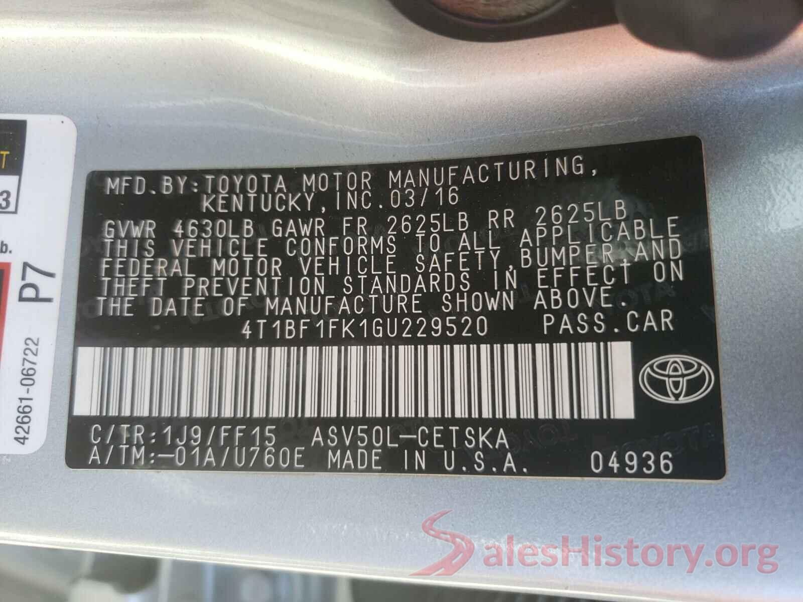 4T1BF1FK1GU229520 2016 TOYOTA CAMRY