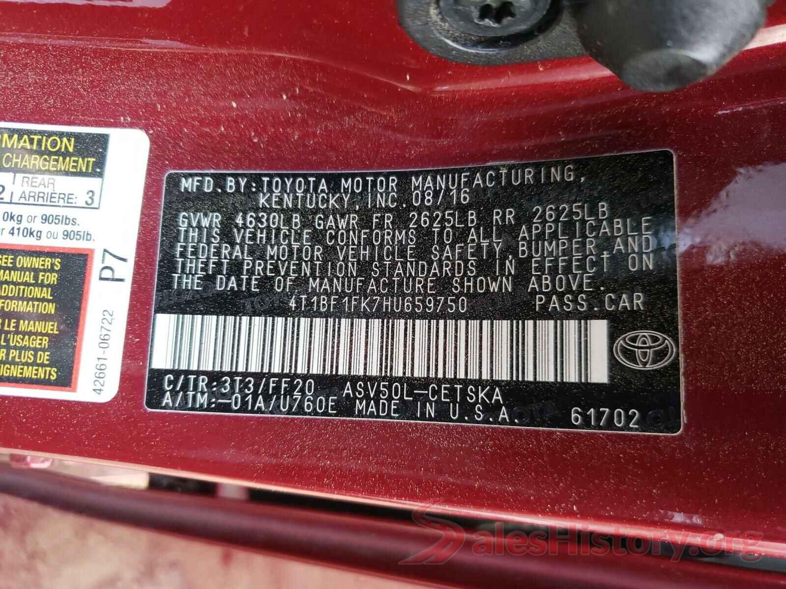 4T1BF1FK7HU659750 2017 TOYOTA CAMRY