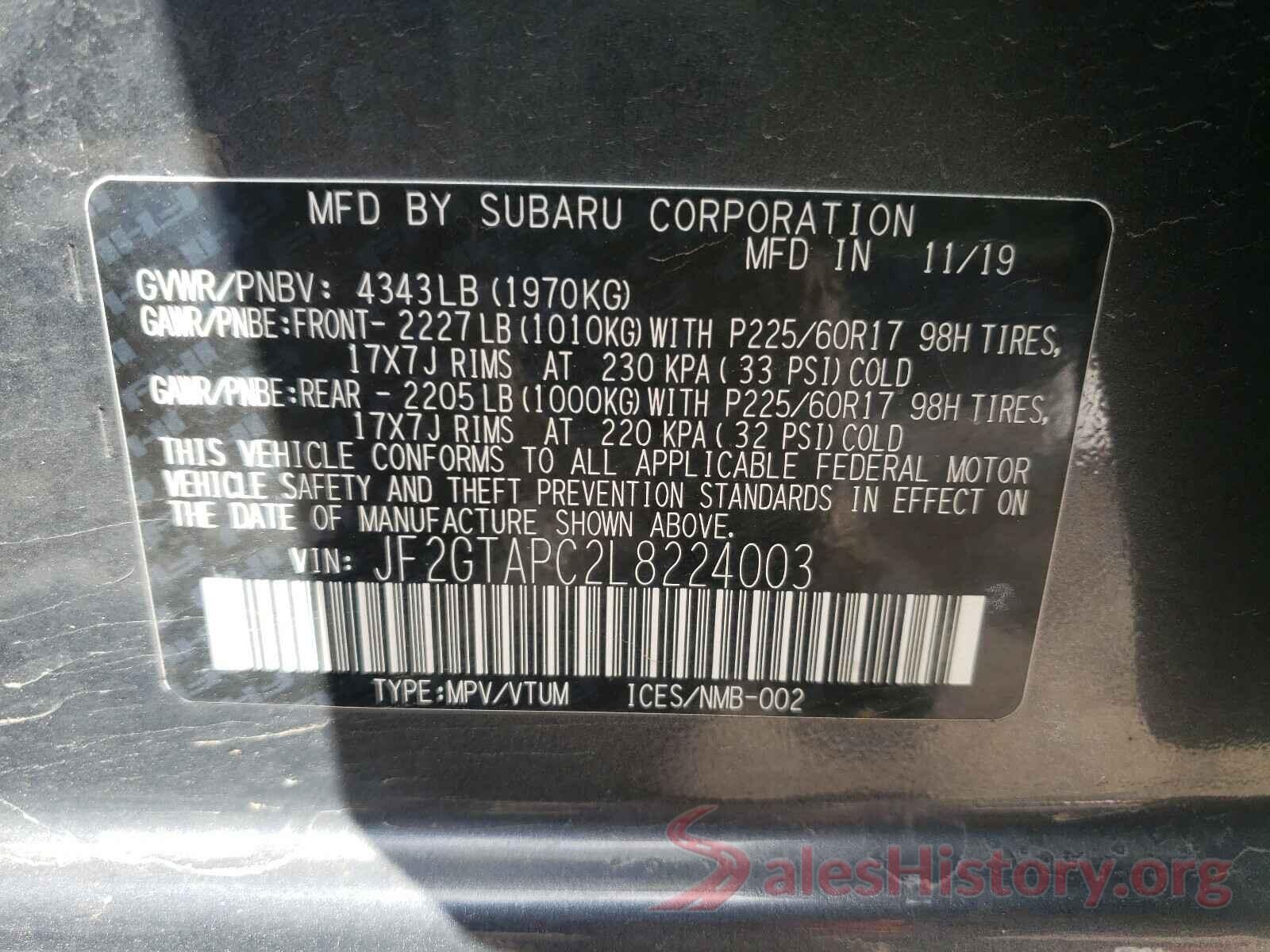 JF2GTAPC2L8224003 2020 SUBARU CROSSTREK