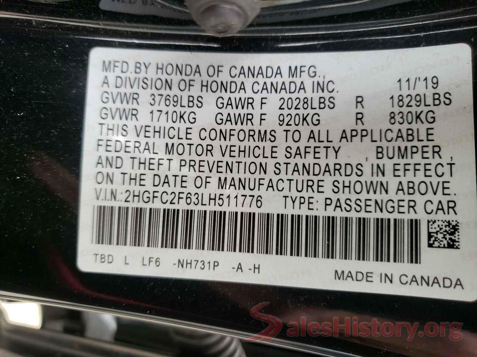 2HGFC2F63LH511776 2020 HONDA CIVIC